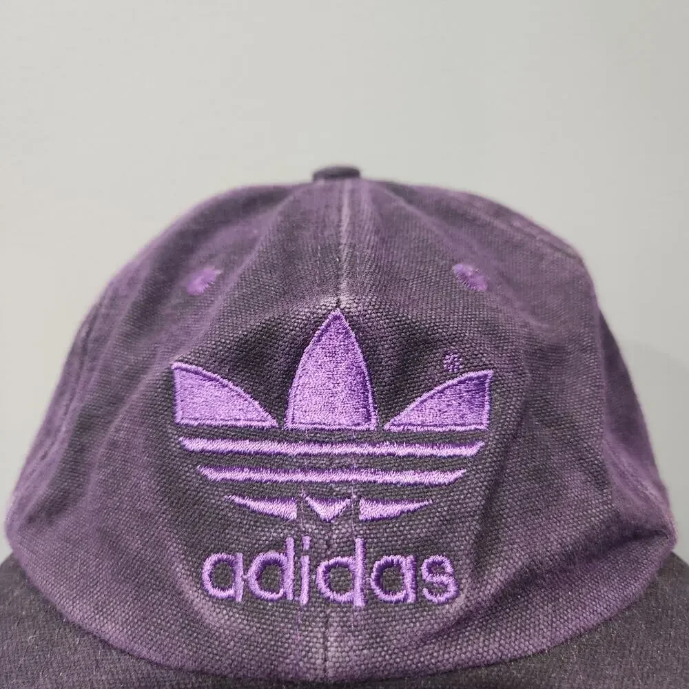 VTG 80s Adidas Trefoil‎ Purple Canvas Spellout 1980s Hat Cap OSFA One Size